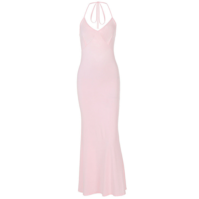 V-neck Strap Backless Sheath Dress Slim Fit Dress