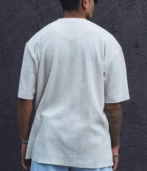 Men's Stylish Textured White Half Sleeve T-Shirt – Soft Cotton Blend, Summer Casual Wear