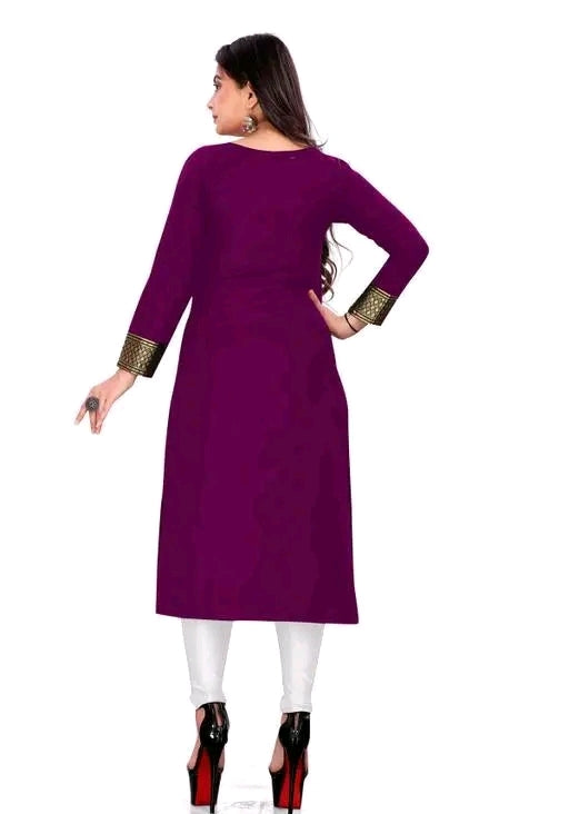 Stylish Women's Purple Straight Kurti with Golden Embroidery | Ethnic Wear for Festivals & Parties