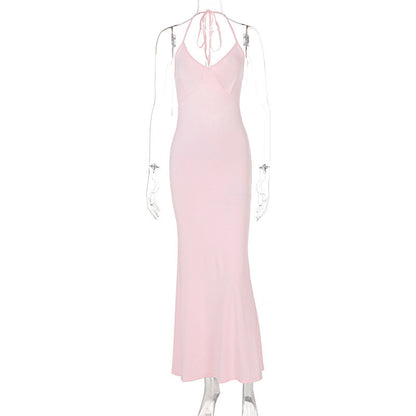 V-neck Strap Backless Sheath Dress Slim Fit Dress