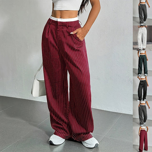 Stripe Printed Trousers Fashion High Waist Straight Leg Pants With Pocket Zipper Casual Suit Pants For Women