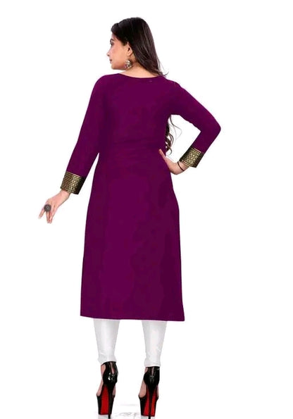 Stylish Women's Purple Straight Kurti with Golden Embroidery | Ethnic Wear for Festivals & Parties