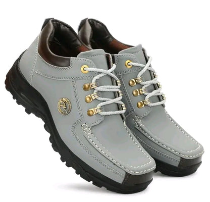 Premium Men's Casual Leather Lace-Up Shoes with Rugged Sole – Stylish & Durable Footwear