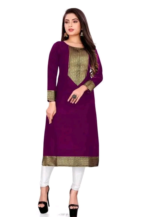 Stylish Women's Purple Straight Kurti with Golden Embroidery | Ethnic Wear for Festivals & Parties