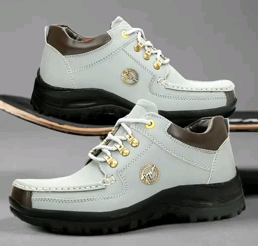 Premium Men's Casual Leather Lace-Up Shoes with Rugged Sole – Stylish & Durable Footwear