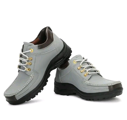 Premium Men's Casual Leather Lace-Up Shoes with Rugged Sole – Stylish & Durable Footwear